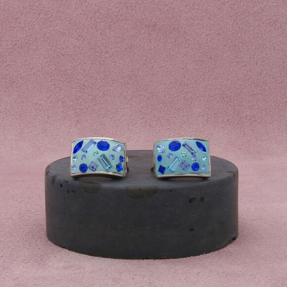 sterling silver qvc multi-colored blue crystal post earrings